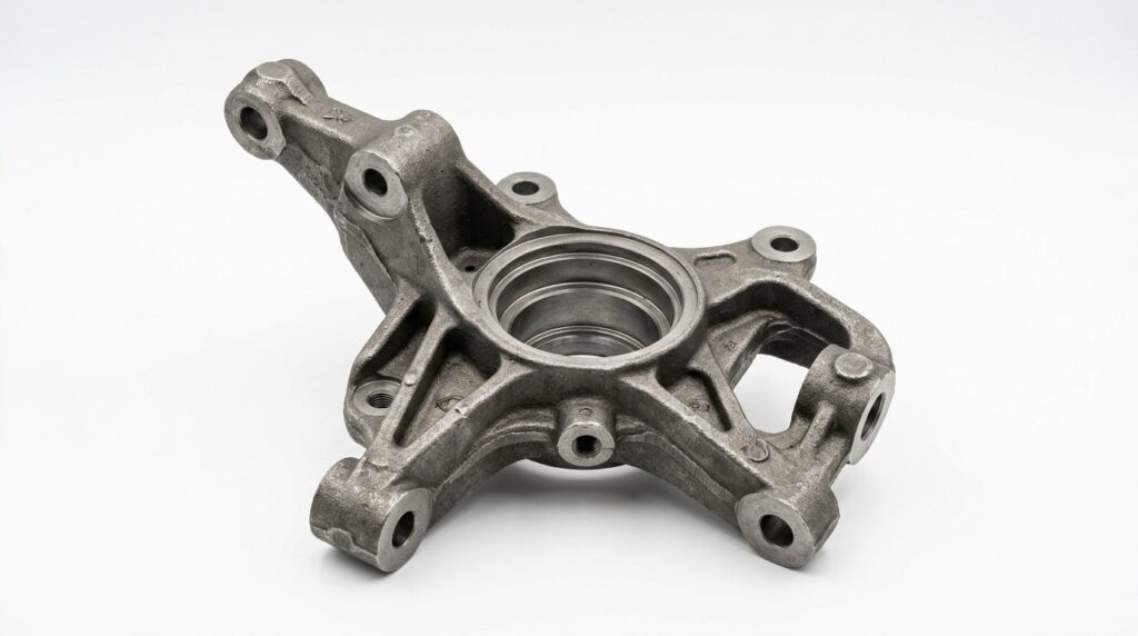 Cast iron steering knuckle workpiece for robotic grinding
