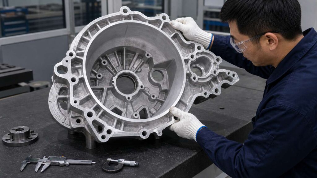 Quality inspection after robotic deburring of aluminum alloy transmission bell housing
