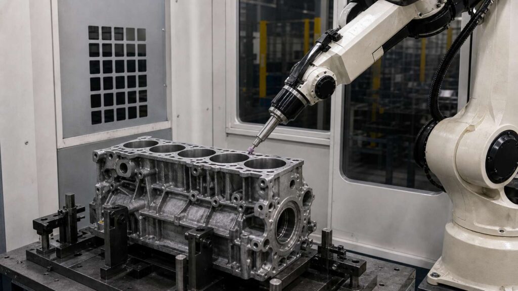 Aluminum Alloy Engine Cylinder Block Robotic Deburring and Grinding Solution
