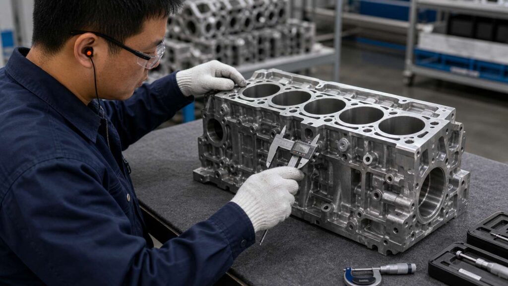 Quality inspection after robotic deburring of aluminum alloy engine cylinder block