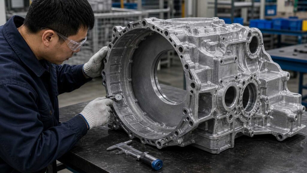 Large Aluminum Alloy Engine Gear Housing Robotic Deburring and Grinding Solution 5 Quality inspection after robotic deburring of large aluminum alloy engine gear housing