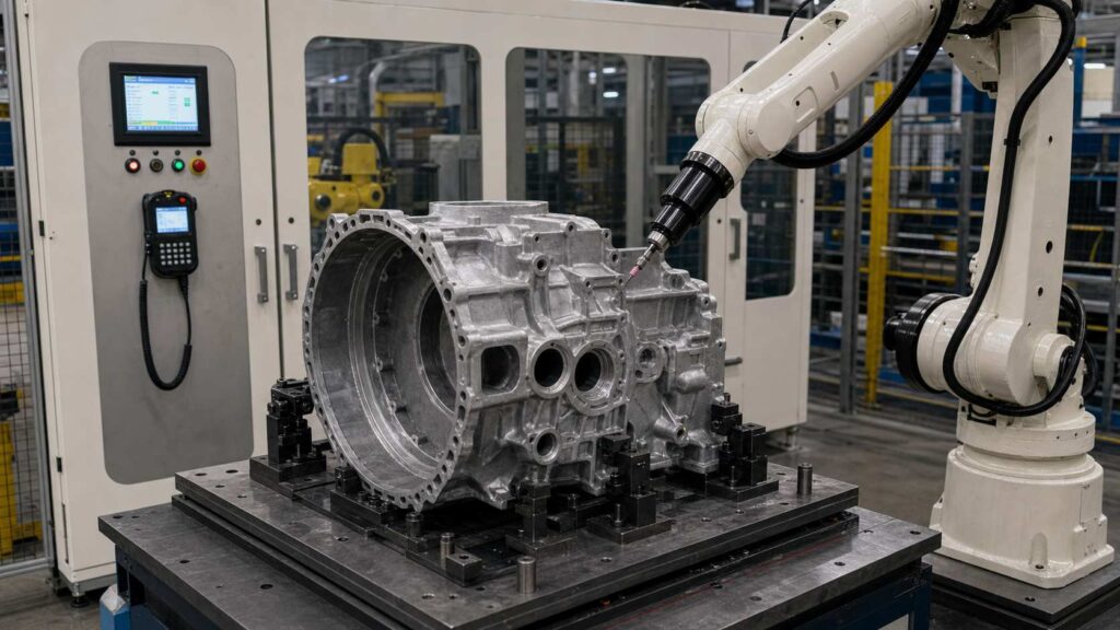 Large Aluminum Alloy Engine Gear Housing Robotic Deburring and Grinding Solution 1 Large Aluminum Alloy Engine Gear Housing Robotic Deburring and Grinding Solution