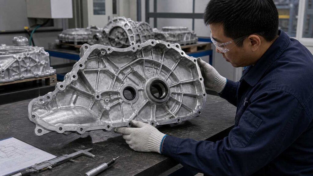 Quality inspection after robotic deburring of aluminum alloy CVT transmission side cover