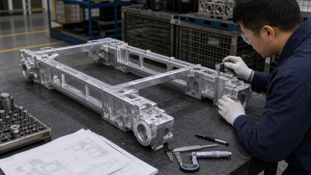 Quality inspection after robotic deburring of aluminum alloy bearing ladder frame