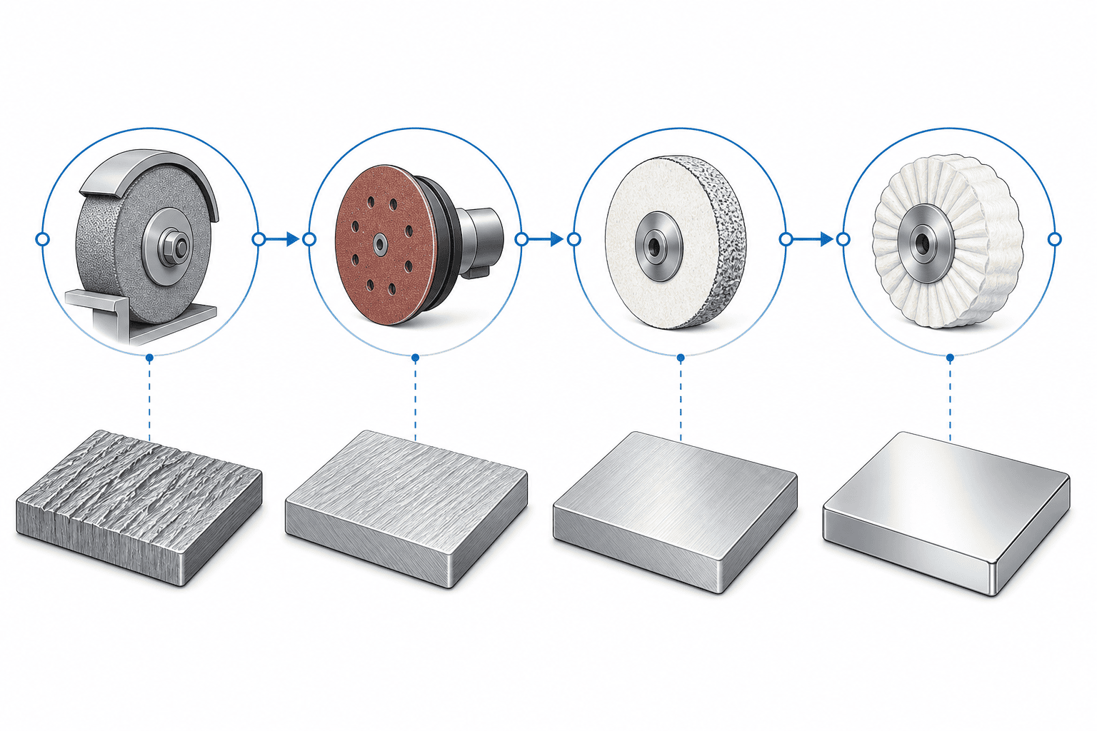Buffing vs Polishing: Which One Cuts, Which One Shines 3 Four-stage surface finishing process chain
