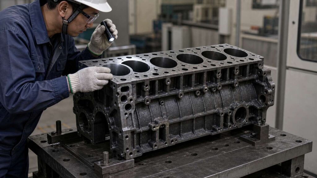 Cylinder Block Robotic Grinding Solution 5 Quality inspection after robotic grinding of cylinder block casting